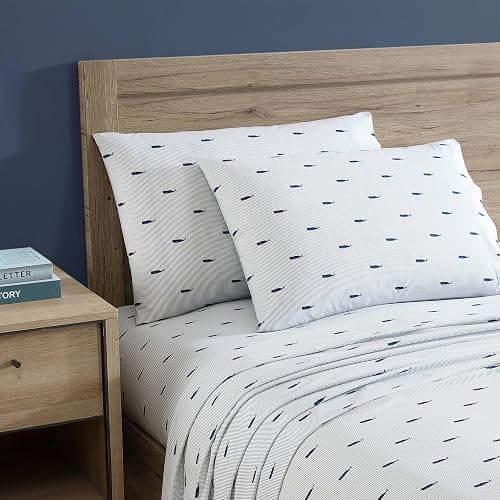 Nautica - Twin Size Sheet Set, Crisp & Tailored Cooling Sheets with a Smooth Cotton Percale Lightweight Feel - Bed Sheets with Matching Pillowcase & Fitted Sheet (Whale Stripe Blue) thumbnail 3