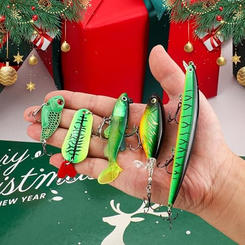 Fishing Advent Calendar 2025-24 Days Christmas Countdown Calendar with Fishing Tackle Lures, Bass & Trout Fishing Gear Gift Set for Men/Teens/Boys thumbnail 2