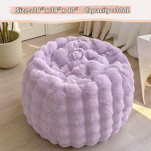LIFEREVO Fluffy Faux Rabbit Fur Bean Bag Cover (No Filler), Big Fuzzy Stuffed Animal Storage Bubble Waffle Bean Bag Chair for Plush Toys, Comfy Shaggy Furry Beanbag Cover Kids Girls Adults, Lavender thumbnail 5