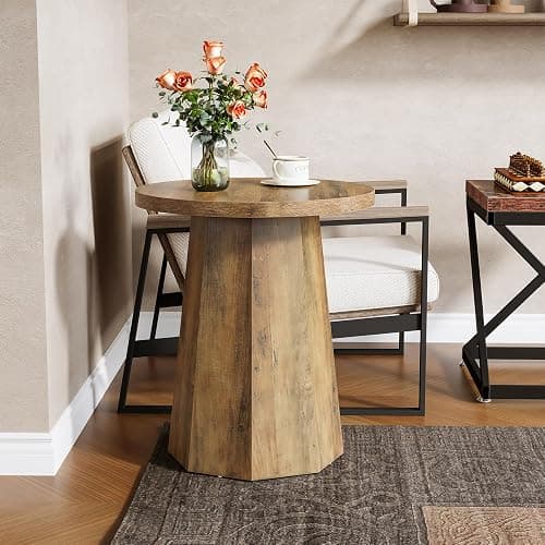 Tribesigns Farmhouse Round End Table, Wooden Couch Side Table with Octagonal Base, Rustic Brown Nightstand Pedestal Accent Furniture for Living Room, Bedroom (2) thumbnail 7