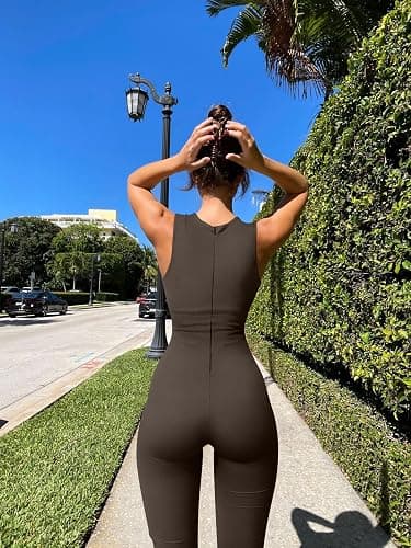OQQ Women Yoga Jumpsuits Ribbed Crew Neck Sleeveless Bell Bottoms Flare Jumpsuits thumbnail 3
