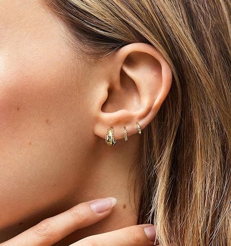 4Pairs Statement Gold Hoop Earrings for Women Trendy,Surgical Steel Gold Plated Hoop Hypoallergenic Earrings Set,Titanium Hoops Earring Stacks,CZ Cartilage Huggie Hoops Earring Gifts for Girlfriend thumbnail 3