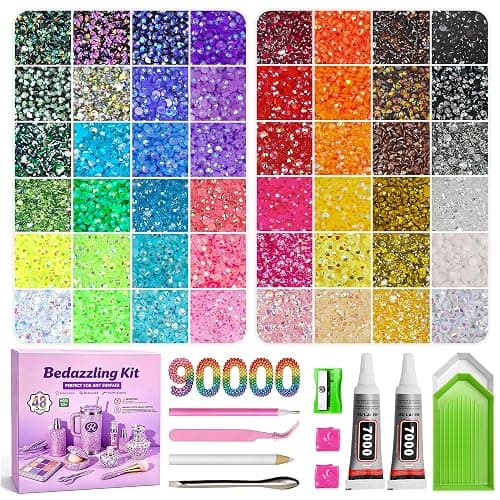 Fournine 90,000Pcs Resin Jelly Rhinestones for Bedazzling Kit | 48 Colours 3mm Multicolor Flatback Rhinestones, Bedazzle Kit with 100ml Glue and Tools, Bedazzling Gems for Nail - Image 1