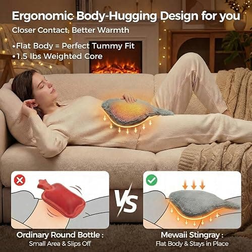 Mewaii Stingray Microwavable Unscented 1.6lbs Volcanic Rock Heating Pad 50-Minute Lasting Warmth Perfect Fit Heatable Stuffed Animals Plush for Period Cramps Menstruation Gifts for Girls Women thumbnail 3