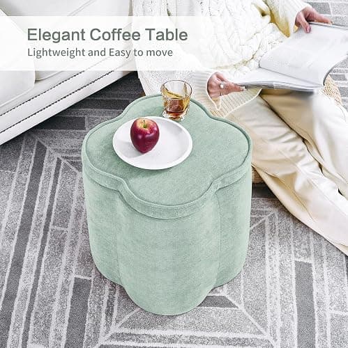 Crestview Collection Foot Rest Ottoman with Storage,Sage Green Chenille Fabric Flower Ottoman for Living Room, Vanity Stool for Bedroom,Floor Pouf for Home Decor,Seafoam Green,18 inches thumbnail 5