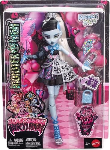 Monster High Scary Sweet Birthday Doll, Frankie Stein in Black Party Dress with Themed Accessories Like Invite, Balloon, Toy, Lipstick and More thumbnail 6