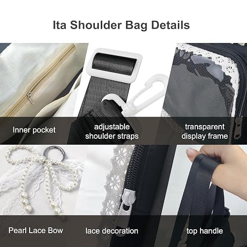 KJEYOB Ita Bag,DIY Clear Pin Display Bag with Insert and Accessories,Anime Kawaii Ita Crossbody Purse,Women Y2K Shoulder Bags thumbnail 7