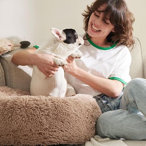 Bedsure Calming Dog Bed for Small Dogs - Donut Washable Small Puppy Bed, 23 inches Anti-Slip Round Fluffy Plush Faux Fur Large Cat Bed, Fits up to 25 lbs Pets, Camel thumbnail 9
