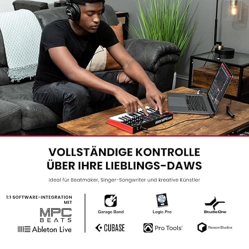 Akai Professional MPK Mini MK3 25-Tasten USB MIDI Keyboard Controller, 8 Hintergrundbeleuchtete Drum Pads, 8 Regler, Musikproduktion-Software und Native Instruments Sound Package (NKS Integration) thumbnail 2