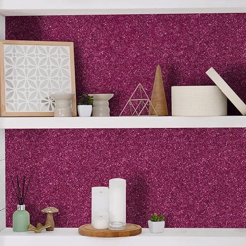 CHIHUT 15.7''x100'' Hot Pink Wallpaper Sparkly Glitter Wallpaper Stick and Peel for Bedroom Walls Self Adhesive Removable Pink Glitter Contact Paper for Cabinets Decorative Fabric Roll for Drawer thumbnail 4