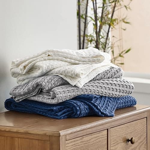 Bedsure Cooling Cotton Waffle Full Size Blanket - Lightweight Breathable Blanket of Rayon Derived from Bamboo for Hot Sleepers, Luxury Throws for Bed, Couch and Sofa, Grey, 80x90 Inches - Grey - Full (80" x 90") thumbnail 6