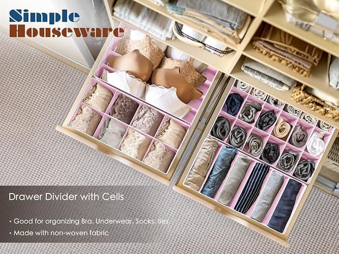 Simple Houseware 4-Pack Drawer Organizer Set - Closet Dividers for Underwear, Socks, Bras, Scarves, Ties - Foldable Non-Woven Storage Boxes, Pink thumbnail 7