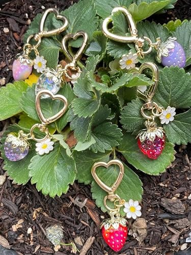 Agromusk Cute Strawberry Keychain,Bag Charms,Kawaii Heart Flower Daisy Key chains Accessories Decor for Girls Purse Gift thumbnail 2