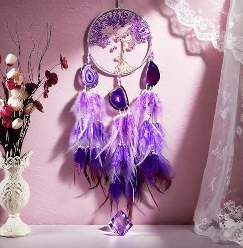Large Dream Catcher,Sun Dream Catchers with Chakra Gemstone Agate Stone,Purple Crystal Tree Life,Dream Catcher for Girls,Dream Catchers for Adults,Home Ornaments Craft Gift (Purple) thumbnail 3