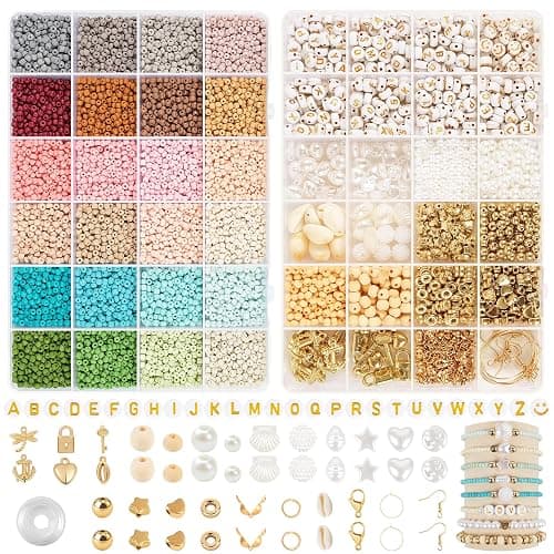 RUBY 3mm Perles pour Bracelet Morandi pour Perles de Rocaille, à Enfiler, Mini Perles Bracelet Kit de Perles en Bois, à Enfiler pour Noël, Kit de Fabrication de Bracelets, Fêtes, Vacances - Image 1