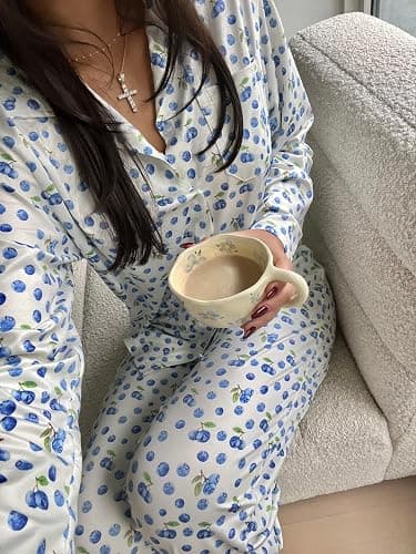 Seyurigaoka Women 2 Piece Floral Pajamas Lounge Set Y2K Long Sleeve Shirt Wide Leg Pants Sleepwear Pj Matching Sets thumbnail 4