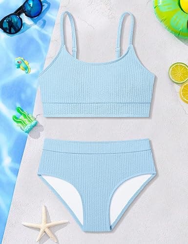 NECIOUS Girls Swimsuits Color Block Two Piece Bathing Suit Adjustable Straps Teen Bikini Sets with Chest Pad 9-16Y thumbnail 5
