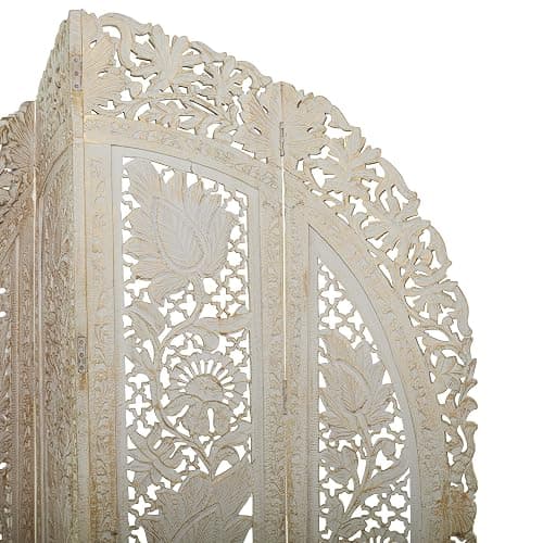 Deco 79 Wood Floral Handmade Foldable Arched Partition 4 Panel Privacy Screen with Intricately Carved Designs, Room Divider 60" x 2" x 72", White thumbnail 5