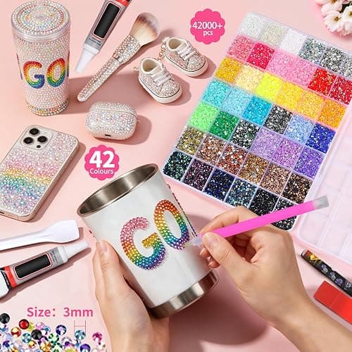 Bolibo 42Colours Bedazzling Kit with Glues,42000PCS Resin Jelly Rhinestones | 3mm Multicolor Flatback Gems, with 4Pcs Glue and 7 Tools, Bedazzle Kit for DIY Crafting Nail Decoration thumbnail 2