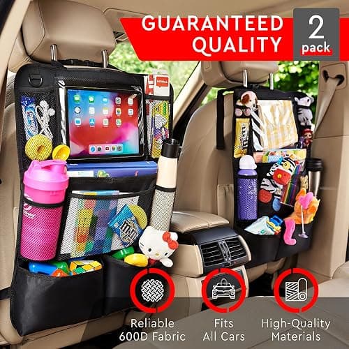 Helteko Backseat Car Organizer, Kick Mats Back Seat Protector with Touch Screen Tablet Holder, Back Seat Organizer for Kids, Travel Accessories with 9 Storage Pockets 2 Pack, Black thumbnail 2