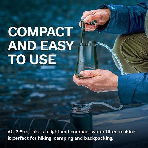 Survivor Filter PRO Portable Water Filter for Camping, Survival & Emergency | USA tested 3-stage 0.01 micron hand pump purifier, virus/bacteria/parasite & heavy metal removal, BPA-free, backpacking thumbnail 7
