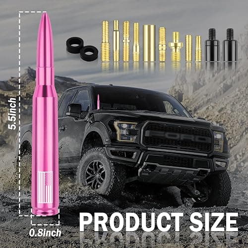 Upgrade American Flag Car Bullet Antenna,Truck Exterior Accessories Antenna Toppers Compatible with GMC,Chevy Silverado,Dodge,Ford,Jeep Antennas Replacement (Premium Pink - U.S. Flag) thumbnail 2
