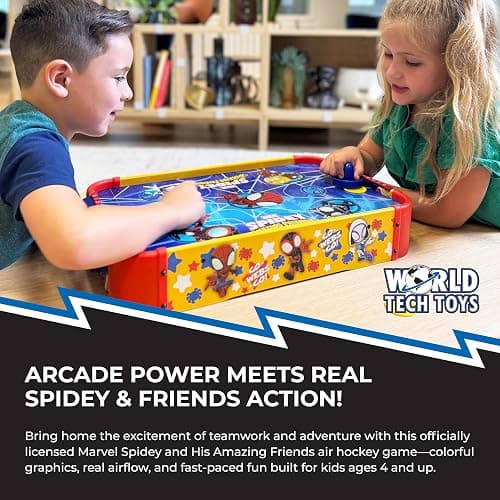 World Tech Toys Marvel Spidey and His Amazing Friends Air Hockey Table for Kids - Wooden Tabletop Game with Puck, Pushers & Air Flow System - Marvel Licensed - Kids 4+ thumbnail 2