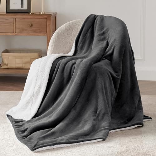 Bedsure GentleSoft Sherpa Fleece Throw Blanket for Couch - Thick and Warm Throw for Women and Men, Soft Fuzzy Plush Car Blanket for Winter, Charcoal, 50x60 Inches thumbnail 2