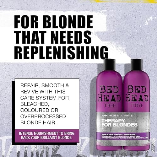Bed Head by TIGI Dumb Blonde Shampoo & Conditioner Set, 2x 750ml, Keratin Hair Treatment for Bleached & Colour-Treated Hair, Moisturising Formula Repairs Dry Damaged Strands thumbnail 2
