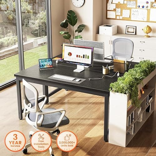 Huuger 55 x 24 inch Desk with Power Outlets & USB-C, Deeper & Thicker Desktop, Robust Metal Tubes, Computer Desk, Heavy Duty Office Desk, Work Gaming Desk for Home Office, Black thumbnail 3