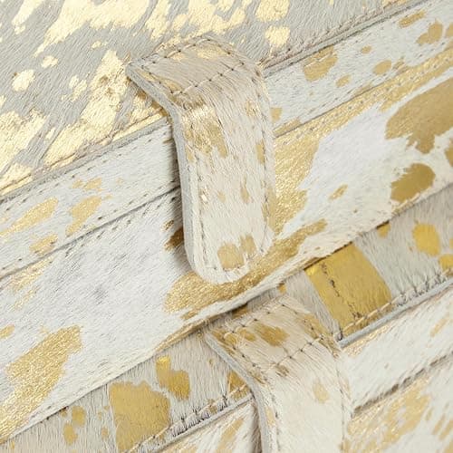 Deco 79 Leather Handmade Decorative Box Decorative Keepsake Boxes with Gold Foil Paint, Set of 2 Storage Boxes 8", 10"W, Gold thumbnail 5