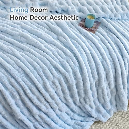 Smoofy Light Blue Throw Blanket for Couch – Ultra Soft Cozy Plush Fluffy Blanket with Faux Rabbit Fur, Fuzzy Lightweight Fleece for Sofa, Bed & Office, Gift for Women, Home Room Decor Throw 50"x 60" thumbnail 6