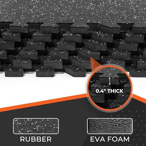 SUPERJARE 0.4'' Thick 24 Pcs 96 Sq Ft Rubber Top Exercise Equipment Mats, High Density EVA Foam Mats with Rubber Top, Interlocking Gym Flooring for Home Gym, Protective Workout Mat, Black/Grey thumbnail 6
