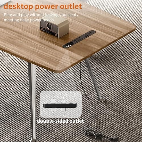 60-Inch Executive Desk, Modern Desk for Home Office, Wooden Study Writing Work Table with Power Outlets and USB-C Port, Large Legroom, Sturdy Metal Frame, Mid-Century Modern Simple, Light Brown thumbnail 5