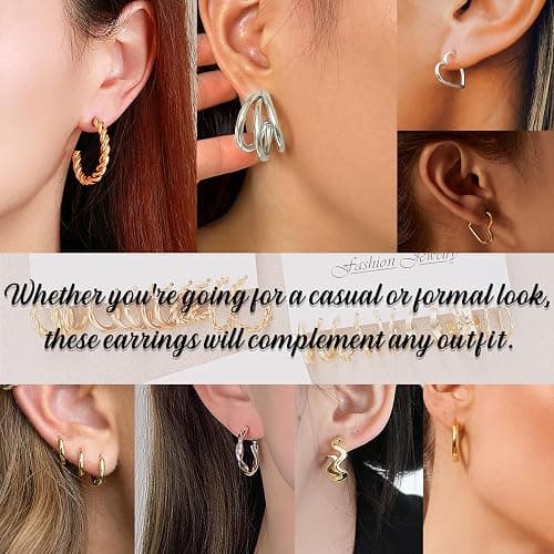 24 Pairs Gold Hoop Earrings Set for Women Hypoallergenic Chunky Chain Twisted Open Hoops Dangle Earring Packs for Birthday Party Fashion Jewelry Gift thumbnail 4