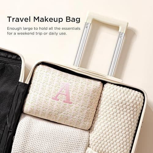 HBselect Initial Quilted Makeup Bag, Pink Cosmetic Travel Toiletry Bag, Flowers Coquette Zipper Make Up Pouch Organizer Teen Girl Gift Trendy Stuff M thumbnail 4