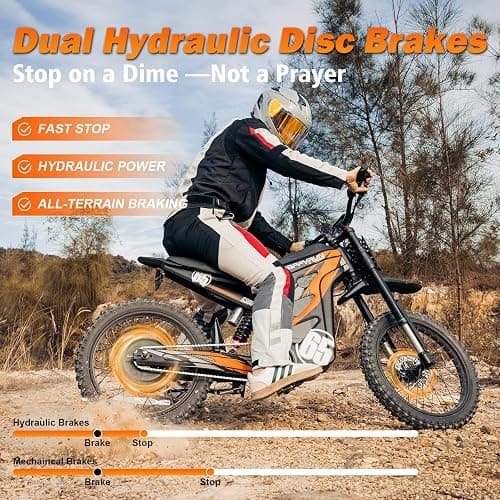 HAPPYRUN G300 Pro Electric Dirt Bike for Adults, 72V 30Ah Battery, 6500W Motor, 50 MPH Speed, 70 Mile Range, 350 Lbs Load Capacity, Hydraulic Brakes Black (Orange) thumbnail 6