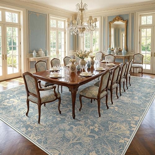Deerly Large Rug 8x10 for Bedroom Washable Floral Farmhouse, Dusty Blue | Vintage Tranditional Rug, Non Slip, Low Pile, Thin Floor Decor Soft Decorative Rug for Home Office, Living Room, Dining Room thumbnail 4