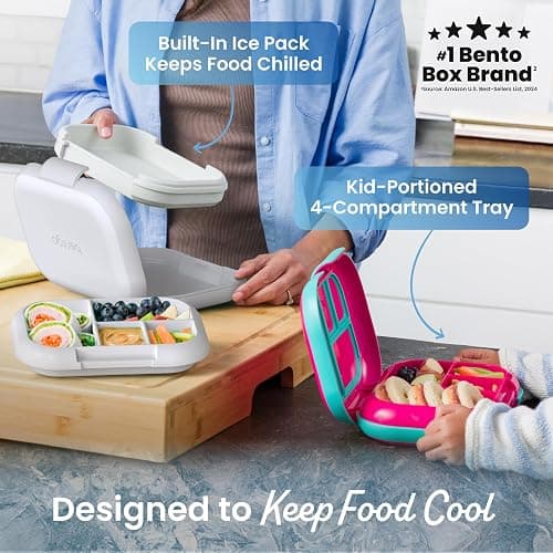 Bentgo Chill Kids 4-Compartment Bento Box Leakproof Lunch Box | Built-In Ice Pack, 3.3 Cup Capacity, BPA-Free, Microwave & Dishwasher Safe Tray, Ideal for Ages 3–7 (Gray) thumbnail 4