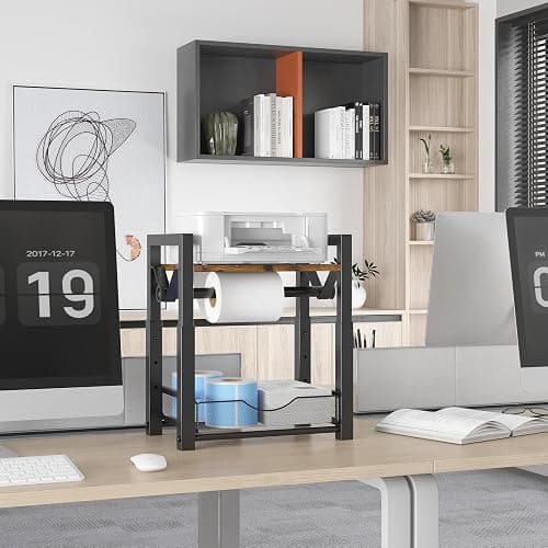 Label Holder for Rolls and Fan-Fold Labels, Modern Metal Desktop Thermal Label Printer Holder with Basket Drawer, Shipping Label Organizer, Sticker Roll Dispenser for Small Business, Office, Black thumbnail 2