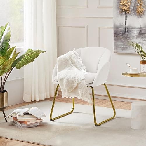 Yaheetech Modern Velvet Vanity Chair Armchair, Flower Shaped Makeup Chair with Golden Metal Legs for Living Room/Makeup Room/Bedroom/Home Office/Kitchen, White thumbnail 5