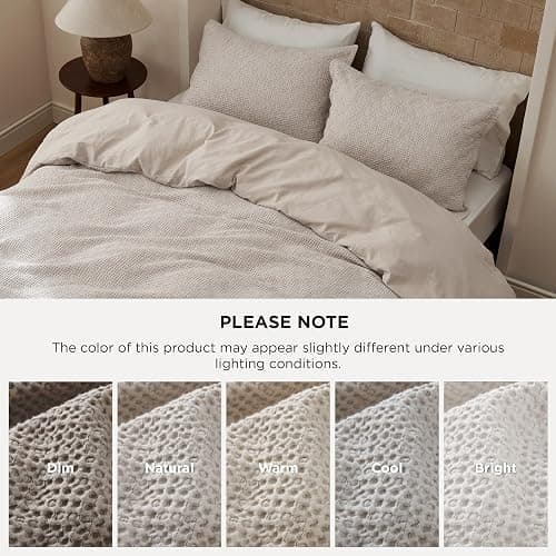 Bedsure Waffle Duvet Cover King - 100% Cotton Duvet Cover Linen Color, Space-Dyed for Enhanced Bedroom Aesthetics, GentleSoft™ and Stylish All-Season, 3-Piece Bedding Set with Button Closure, 104"x90" thumbnail 8