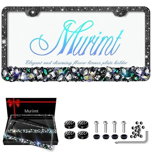 Murimt Black Rhinestone License Plate Frames 2 Pack Bling Sparkly License Plate Frame Holder Cover Custom Personalized Bedazzled License Plate Frame for Women - High End Gift Box Packaging - Image 1