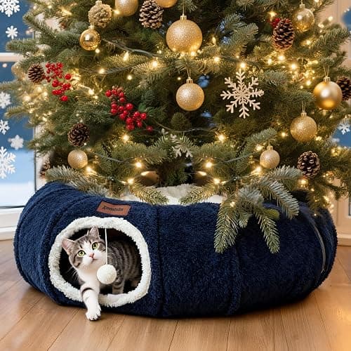 ZOMISIA Cat Tunnel Bed for Indoor Cats, Cute Cat Donut Toy Tunnel for Small Large Cats with Washable Circle Cushion, Peekaboo Pet Cave Play Tunnel for Kitten, Puppy, Navy Blue thumbnail 7