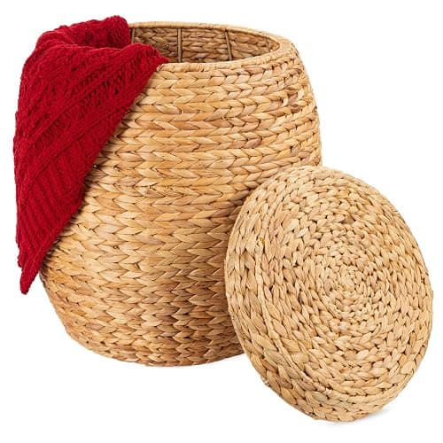 Best Choice Products Vintage Multipurpose Hyacinth Storage Basket, Plant Décor, Handwoven Organizer Tote for Bedroom, Living Room, Bathroom, w/Lid - Natural - Image 1