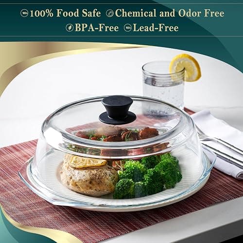 Le'raze Tall Glass Microwave Splatter Cover - Cool Touch Easy Grip Handle | Durable Borosilicate Glass, Plastic Free, Lead & BPA Free, Dishwasher Safe, Dual Steam Vents, Clear Food Plate Guard Lid thumbnail 4