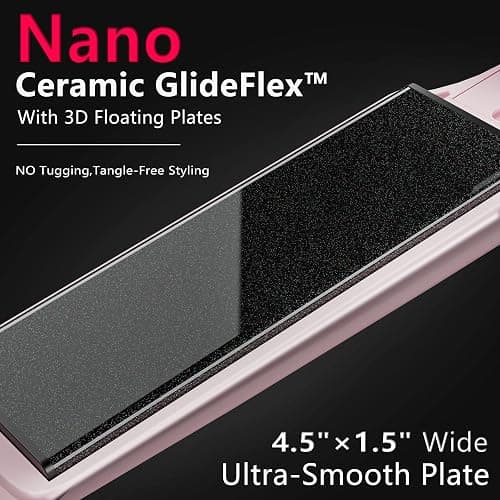 HeirPro Ceramic Flat Iron Hair Straightener with 3D Floating Plate,Hair Iron Straightener with 15 Temps for Thick Hair | Ergonomic Silicone Handle | LCD Display | Dual Voltage (Light Pink) thumbnail 3