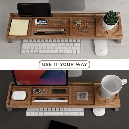 NAUMOO Natural Wood Desk Organizer - Multi-Compartment Wooden Organizers for Home, Office, Cubicle Accessories - Table Caddy for Desktop and Workspace - Pencil Storage Tray thumbnail 6