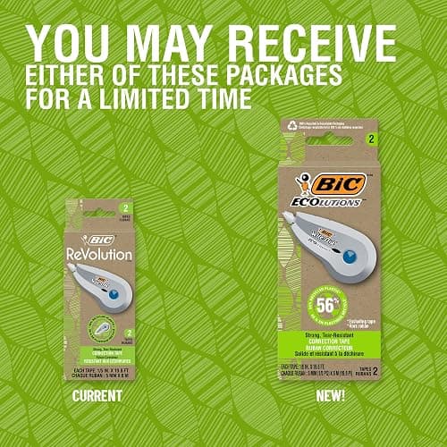 BIC Ecolutions Wite-Out Brand Correction Tape, 19.8 Feet, 2-Count Pack, Correction Tape Made from 56% Recycled Plastic thumbnail 2