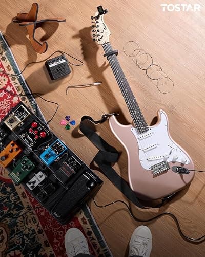 Tostar 39" Full Size Electric Guitar Kit For Beginners and Adults, SSS Pickup Guitarra Electrica Set Includes Tremolo Bridge, Lightweight Matte Finish, Amp, Strings, Gig Bag, Birthday Gifts, Champagne thumbnail 5